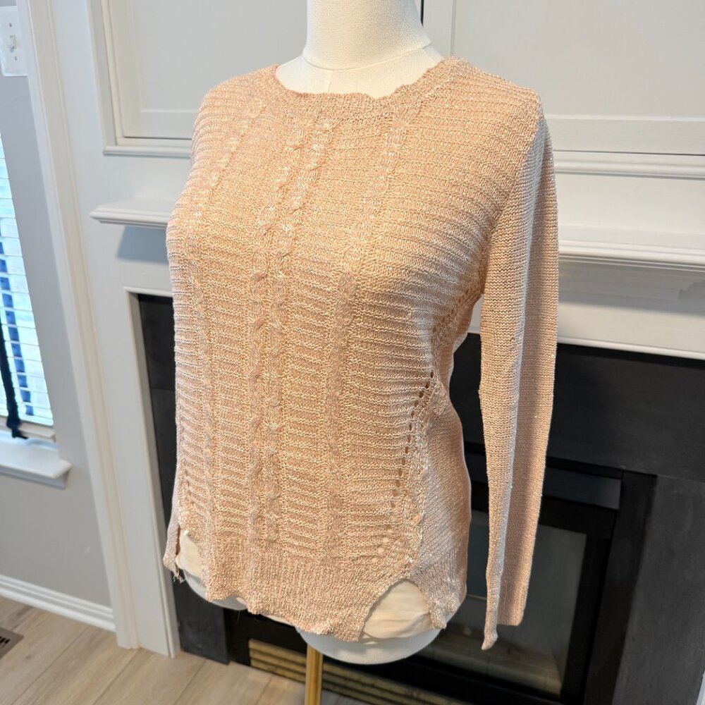✨ Very Moda: Blush Knit Sweater Blouse | Chiffon Hem | Size M